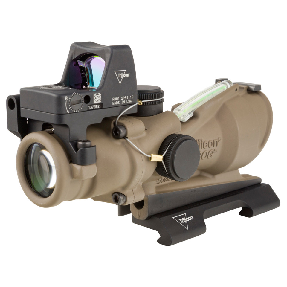Image of Trijicon ACOG ECIS 4X32mm Dual Illuminated Green Crosshair 223 RMR DE with Trijicon ACOG ECOS with RMR Type 2 Sight - Precision Aiming Solution
 

 SKU: TRTA31-D-100554
 Unlock unparalleled aiming precision with the Trijicon ACOG (Advanced Com...