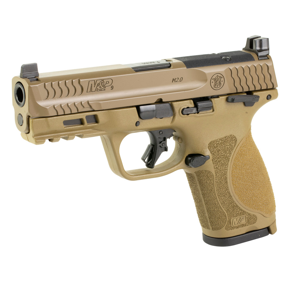 Image of S&W M&P M2.0 Compact, 9MM, 4" Barrel Cerakote Finish - Flat Dark Earth Optics Ready Slide with Manual Thumb Safety - 10 rounds with SKU: SW14100
  Discover the groundbreaking Smith & Wesson M&P M2.0 pistol, the latest evolution in the renowned...