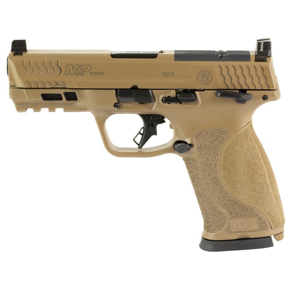 Image of S&W M&P M2.0 10MM 4" 15RD Thumb Safety Optics Ready FDE with SKU: SW13739
  Experience unparalleled performance with a firearm engineered to shoot bigger, faster, flatter, and farther. Whether your needs lie in the pursuit of game, the imperat...