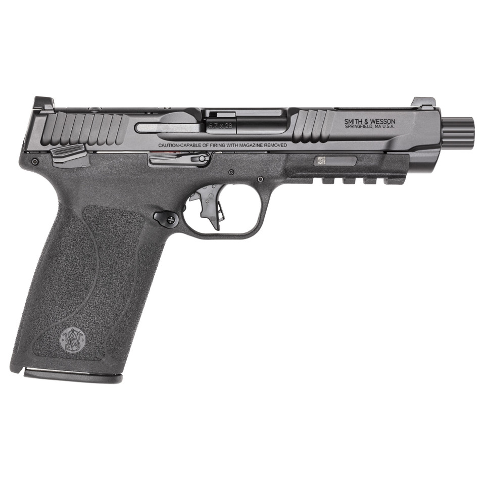 Image of S&W M&P 5.7X28MM 5" Threaded Barrel SAO Full Size Optics Ready Manual Thumb Safety 22RD Black with SKU: SW13347
  Experience unparalleled performance with the Smith & Wesson M&P 5.7. This exceptional handgun is engineered to dominate the range...