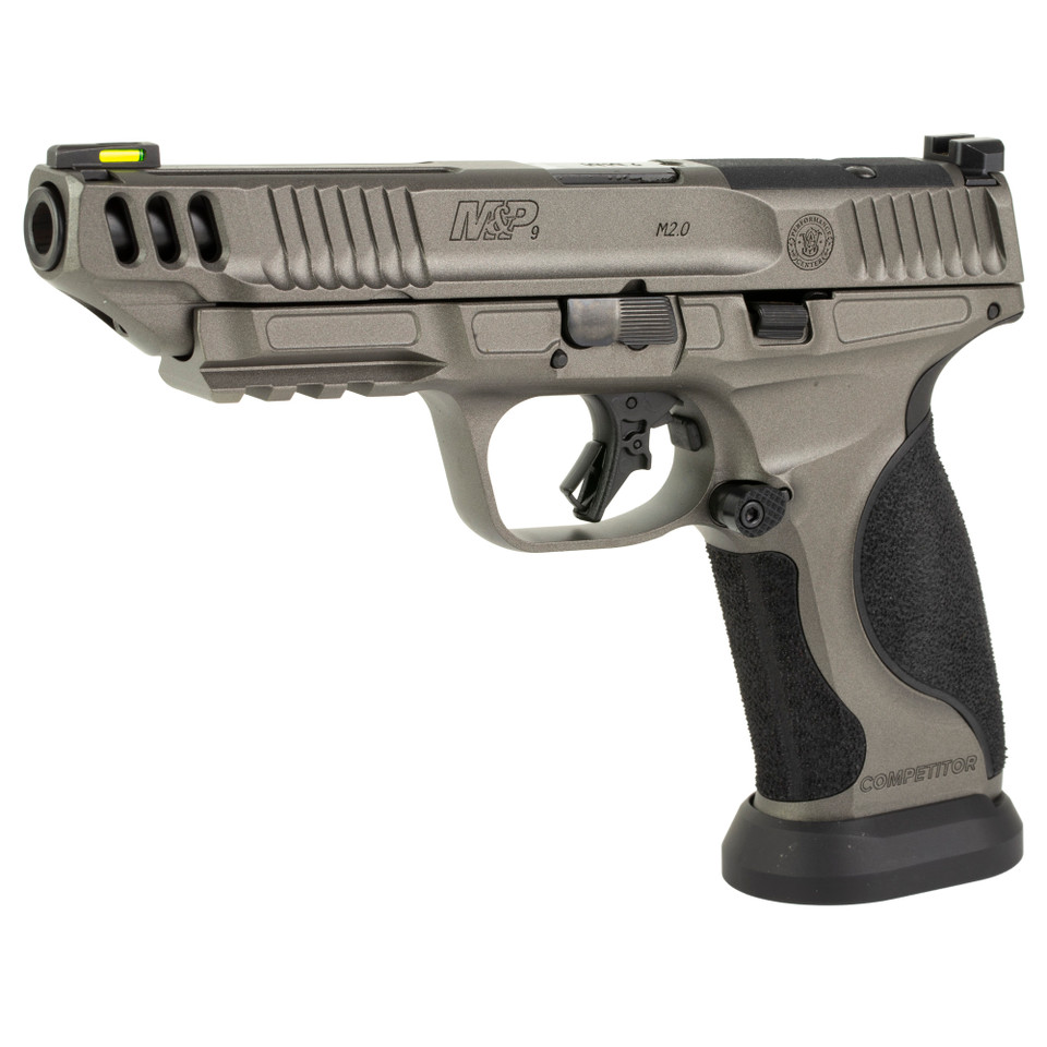 Image of S&W M&P M2.0 9MM Competitor Full Size Metal Tungsten Gray SS Frame 9MM 5" Barrel 17RD - No Manual Safety with SKU: SW13199
  Discover the cutting-edge performance of the new Smith & Wesson PC M&P9 M2.0 Competitor pistol, expertly chambered in ...