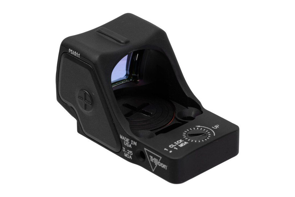 Trijicon RMR HD Mini Reflex Sight features a 3.25 MOA red dot with selectable circle/dot reticle, top-loading battery, and rugged construction. Made in the USA. Fits RMR footprint.