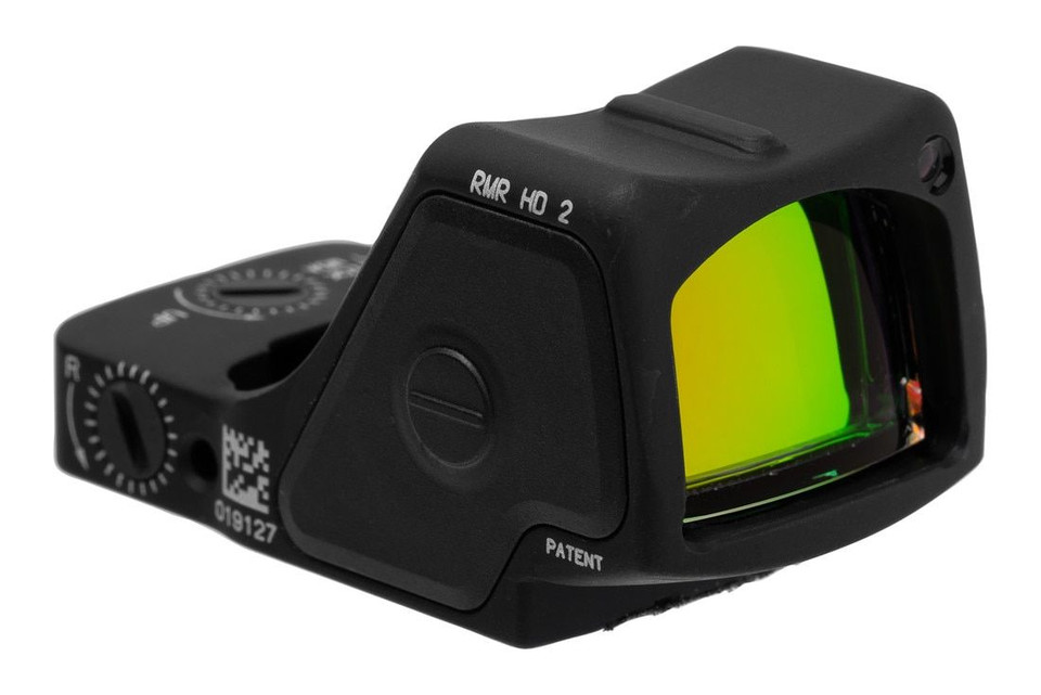 Trijicon RMR HD Mini Reflex Sight features a 3.25 MOA red dot with selectable circle/dot reticle, top-loading battery, and rugged construction. Made in the USA. Fits RMR footprint.