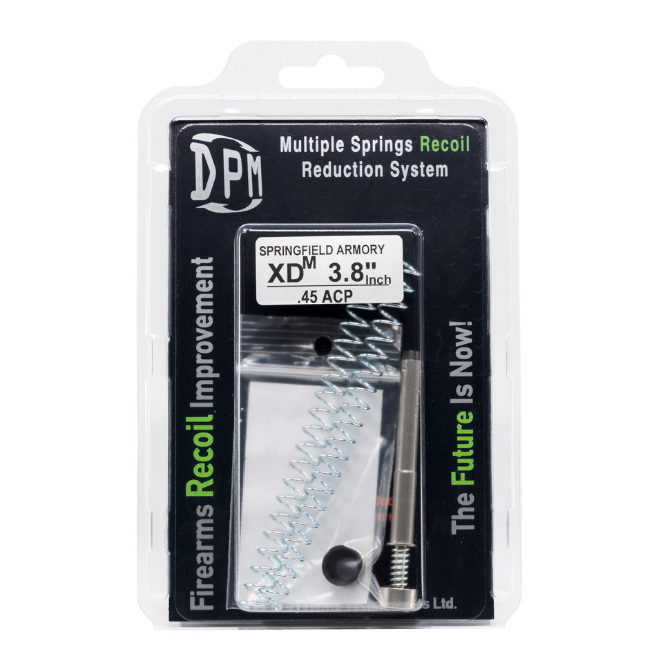 DPM Mechanical Recoil Reduction System for Springfield XD(M) 3.8” (.45 ACP) - Slide Extended, direct-fit captured guide rod with spring plug and two external springs. Reduces recoil, protects slide/frame, and improves follow-up shots. Lifetime warranty.