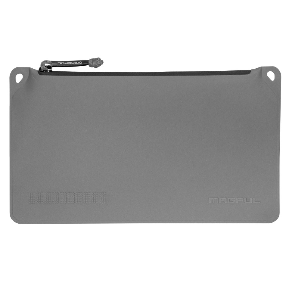 Magpul DAKA Pouch Medium Gray 7"X12" with YKK Aqua Guard zipper and carabiner points.
