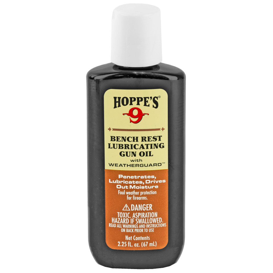 Hoppe's No. 9 Bench Rest Liquid 2.25oz for removing copper fouling from firearm bores.