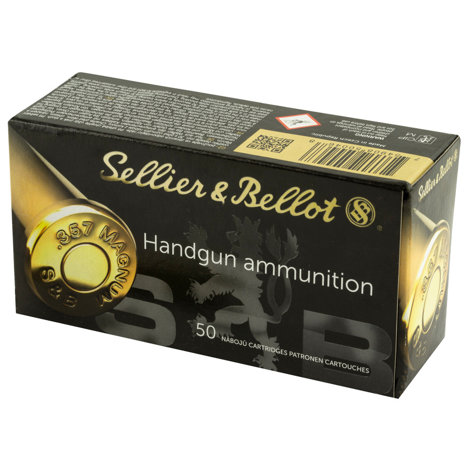 Sellier & Bellot 357 Magnum 158gr Soft Point pistol ammo for penetration and expansion.