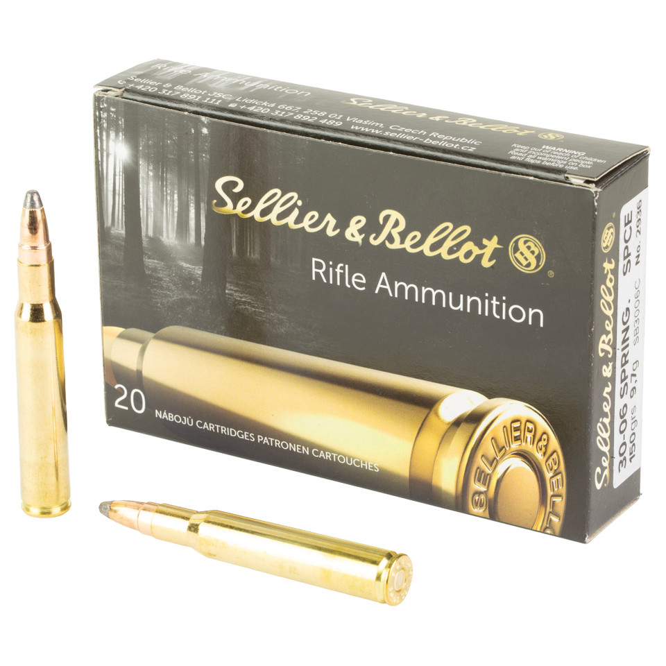 Sellier & Bellot 30-06 Springfield 150gr SPCE rifle ammo with cutting edge.