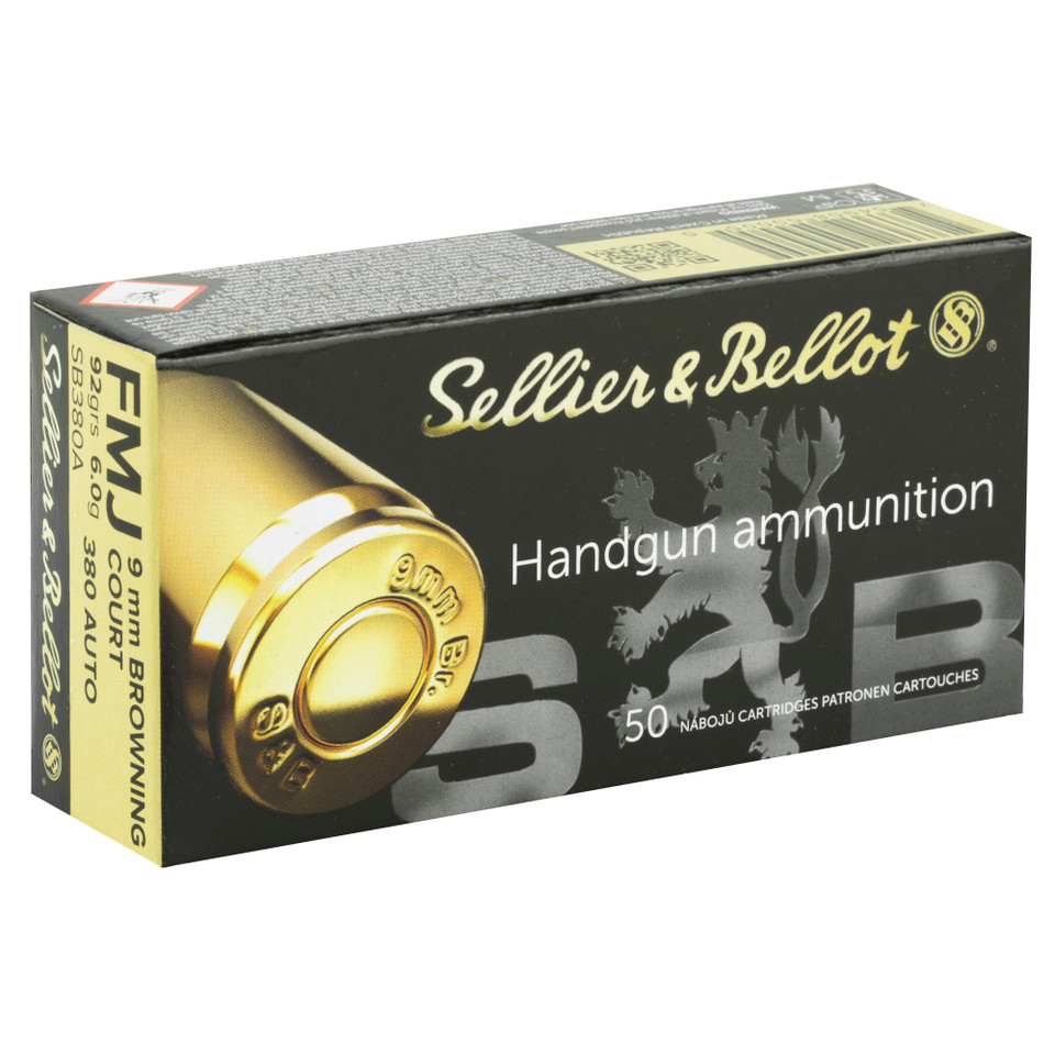 Sellier & Bellot 380 ACP 92gr FMJ pistol ammo for recreational shooting and training.