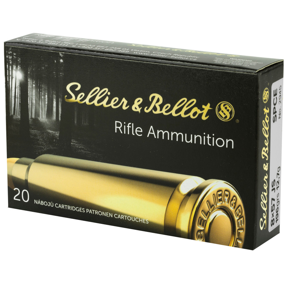 Sellier & Bellot 8mm Mauser 196gr SPCE rifle ammo with cutting edge for accuracy and impact.