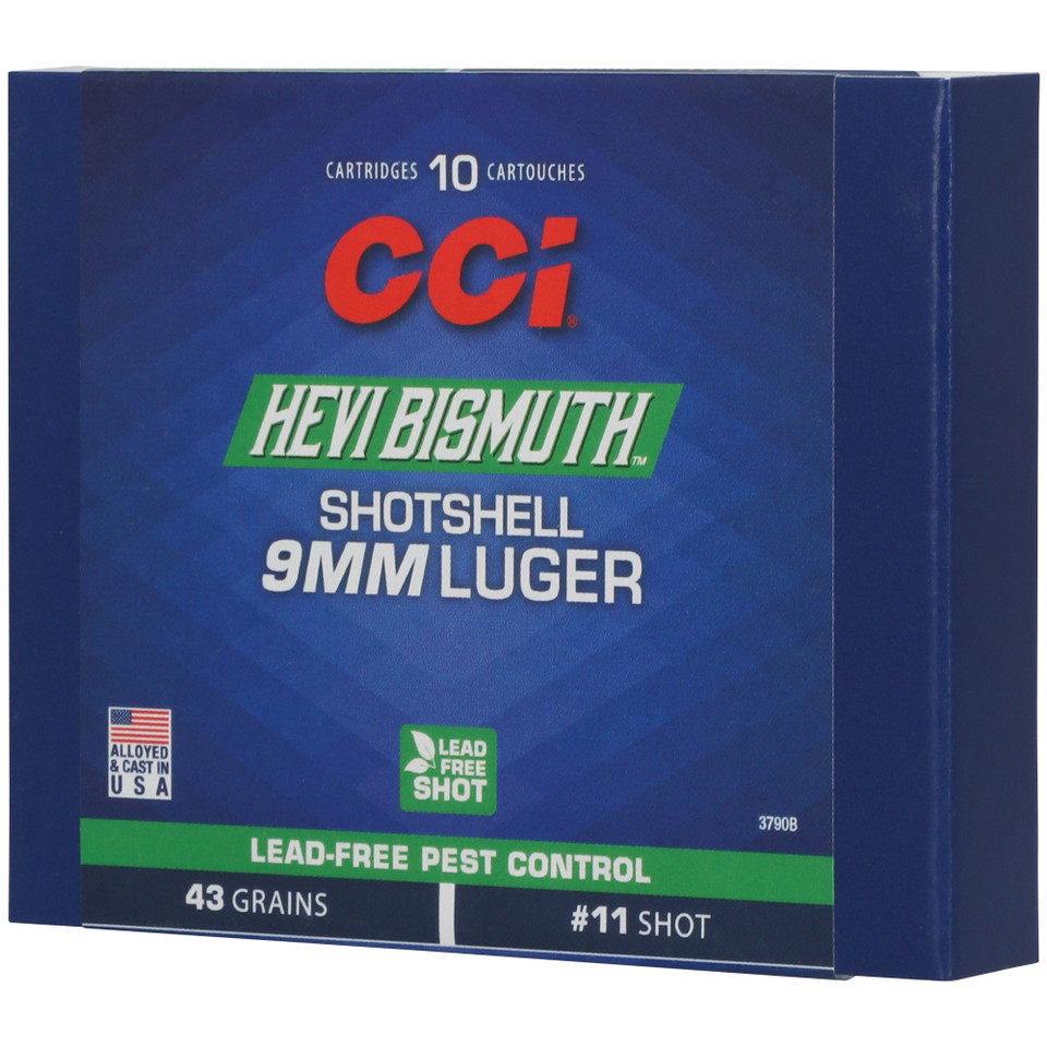 CCI Hevi-Bismuth 9MM Bismuth Shot for eco-friendly handgun shooting, 10 rounds.