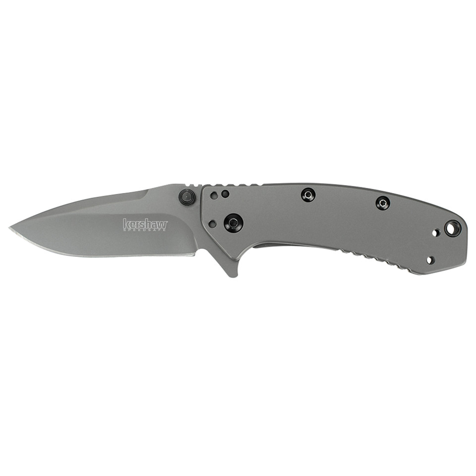 Kershaw Conduit tactical work knife with serrated blade and black oxide finish.