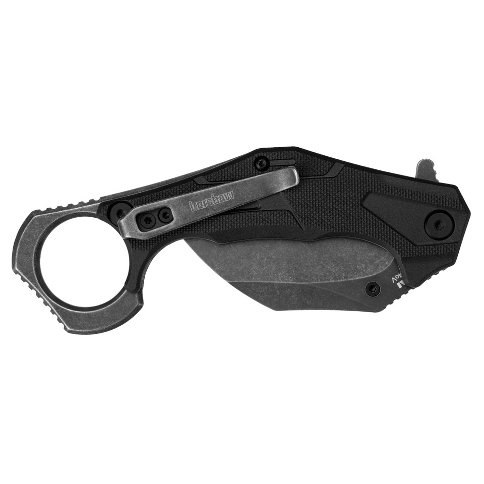 Kershaw Outlier karambit knife with BlackWash finish and assisted opening.