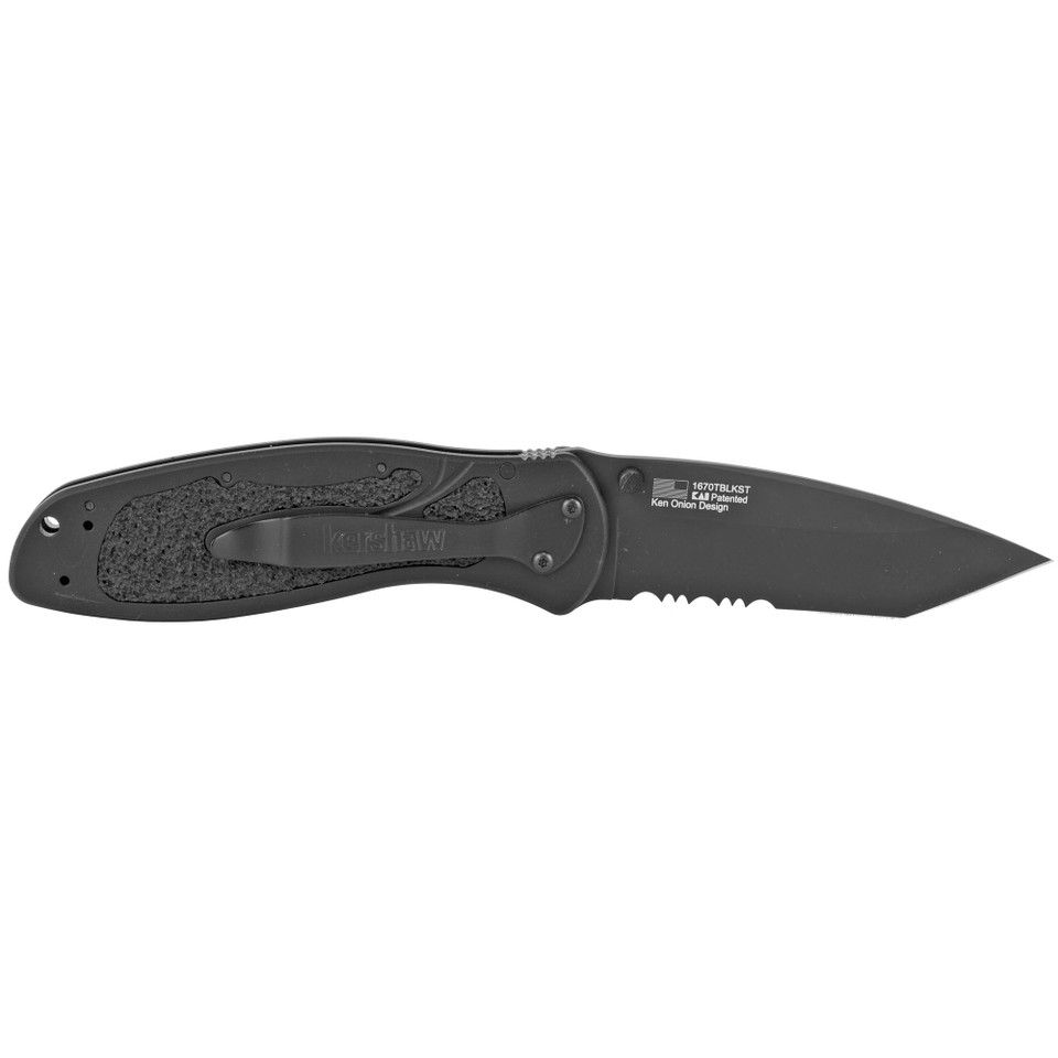Kershaw Clash black serrated pocketknife with assisted opening.