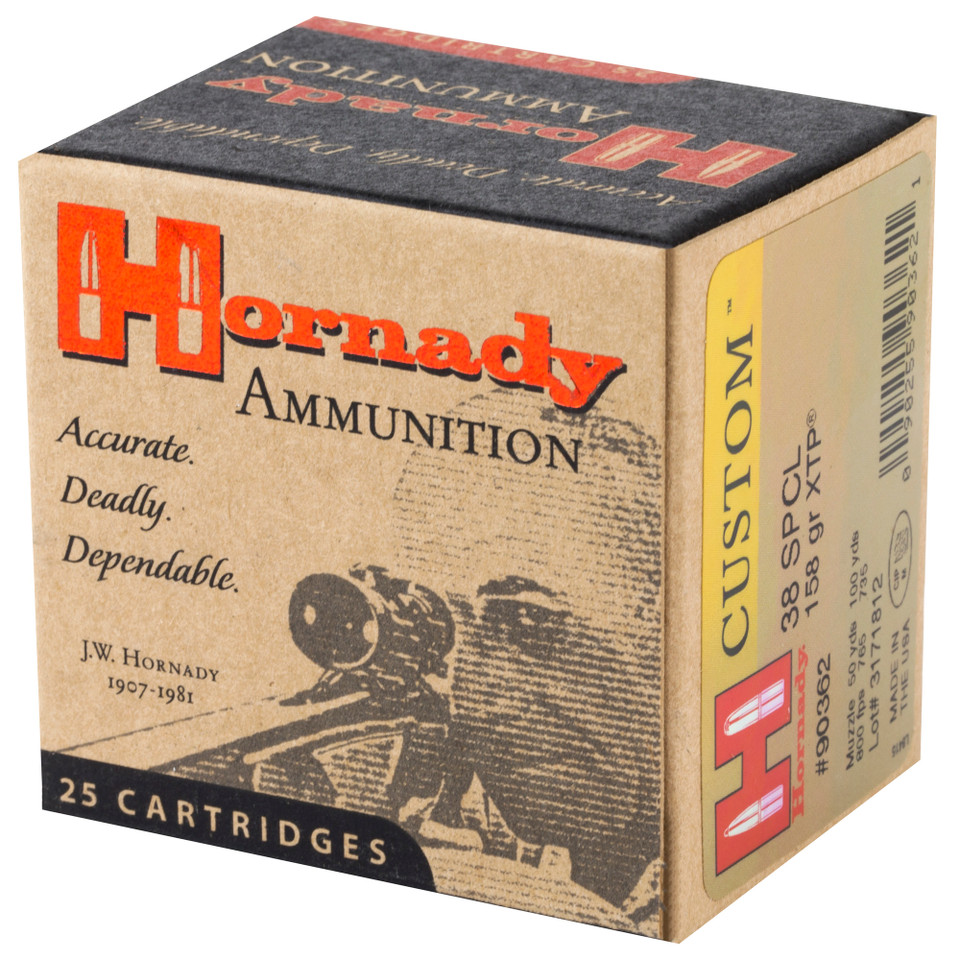 Hornady Custom Self Defense 38 Special 158gr XTP Jacketed Hollow Point ammunition box