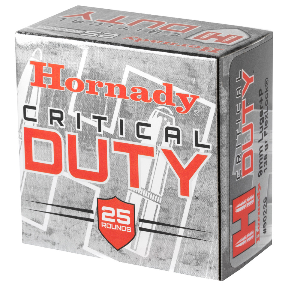 Hornady Critical Duty 9MM +P 135gr FlexLock Duty ammunition box