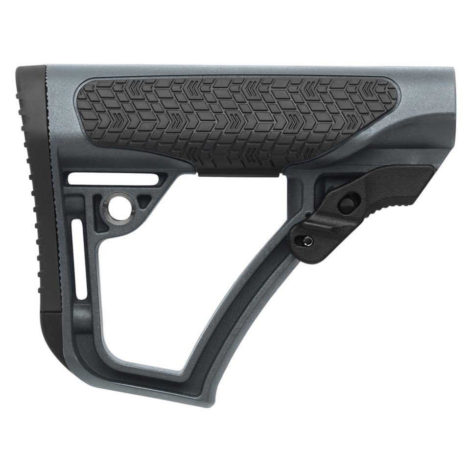 Daniel Defense Collapsible Mil-Spec Stock Gray with rubber overmolding and QD mounts.