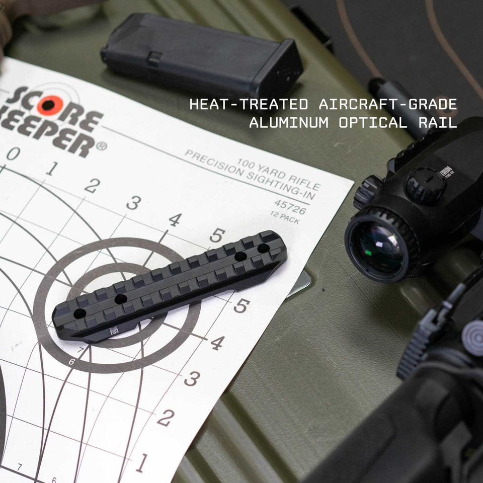 Modular scope rings with QD red dot mount & anti-cant bubble level.