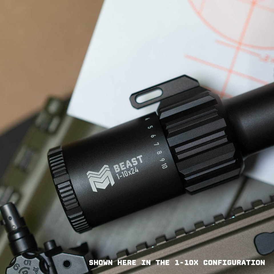 Beast 1-6x24 FFP LPVO scope with illuminated BDC reticle.