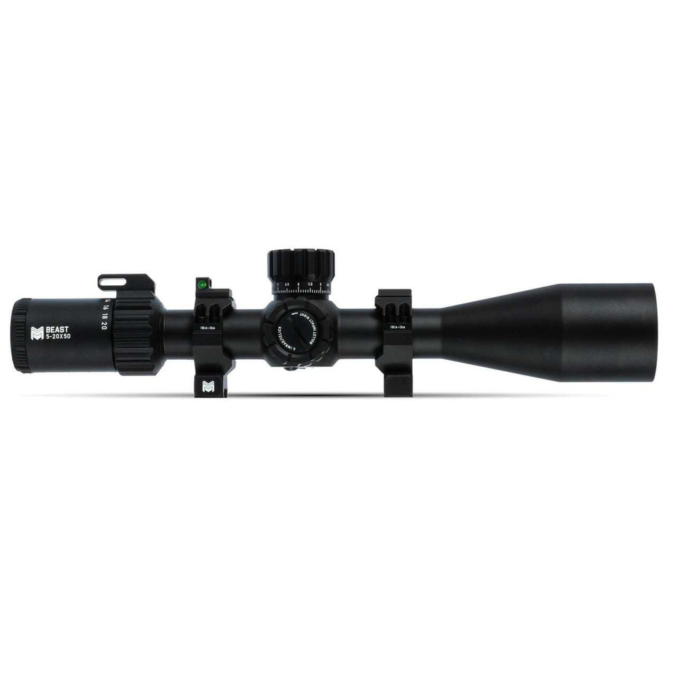 Beast 6-24x50 FFP scope with First Focal Plane reticle and 50mm objective lens.