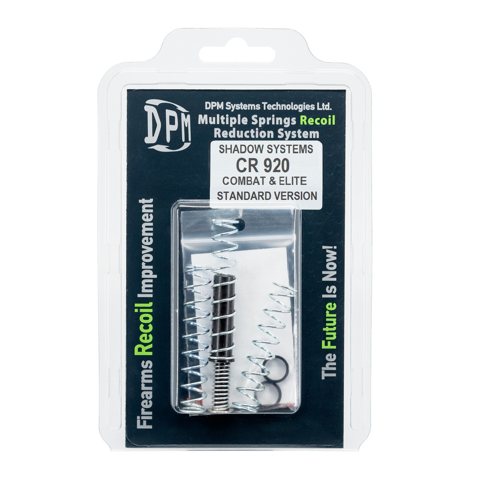 DPM Recoil Reduction System for Shadow Systems CR920 Combat & Elite  drop-in replacement rod with 3 spring options and optional washers. Tunable slide forces (7.9–9.25 lb closed / ~14.3–18.7 lb full-open) to reduce recoil, prevent jams, and protect slide/frame. Lifetime warranty.
