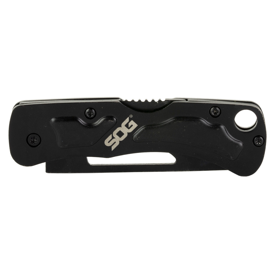 SOG Twitch III blackout assisted opening folding knife with 154CM steel blade.