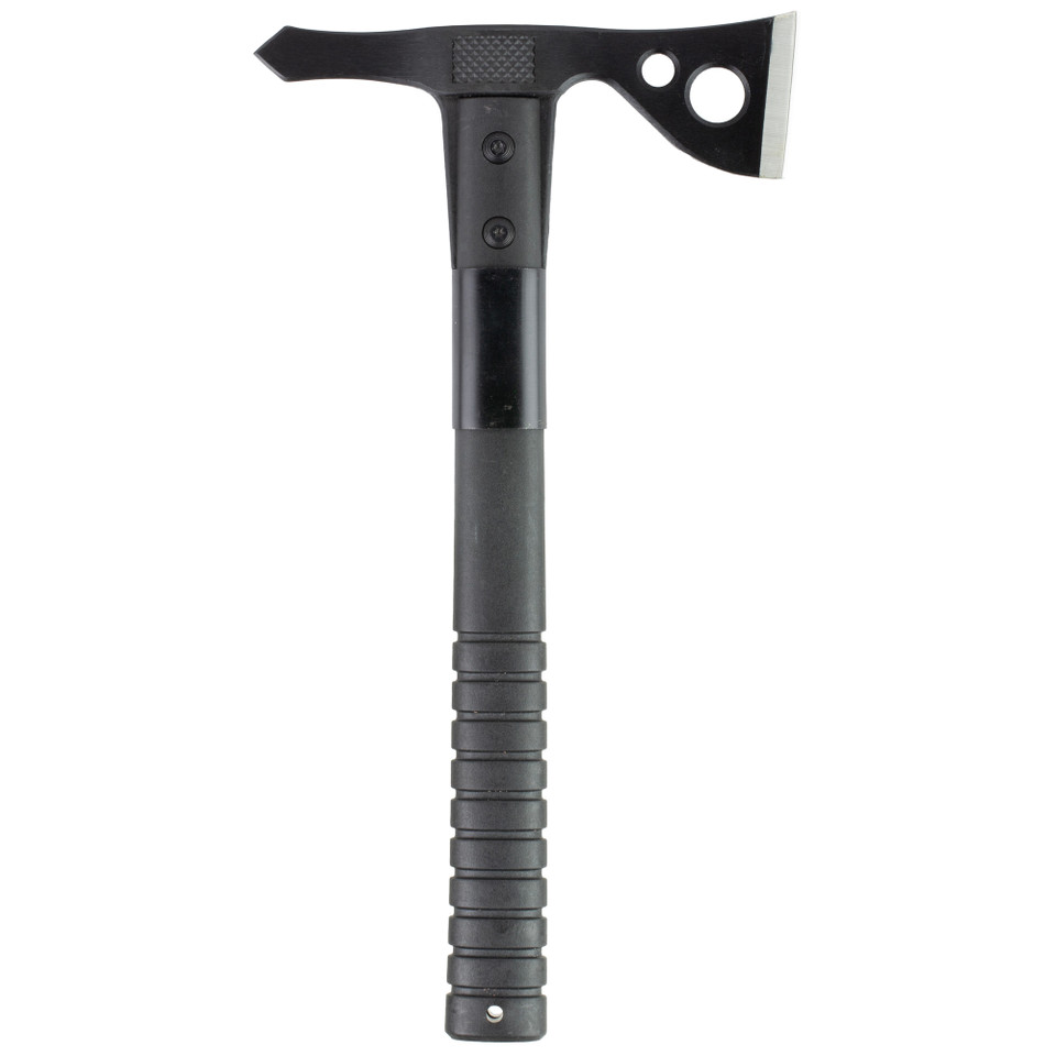 SOG FastHawk black tomahawk with 420 stainless steel head and ballistic polymer handle.