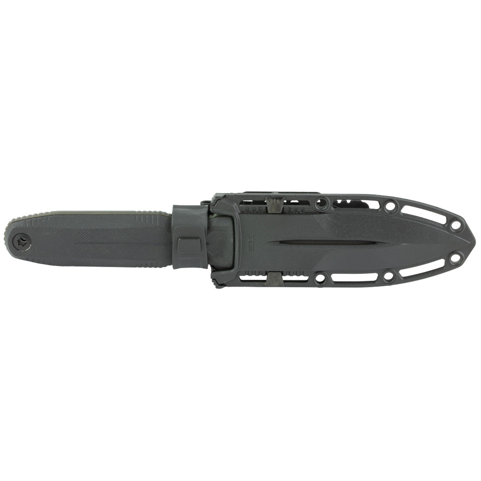 SOG Pentagon FX Blackout fixed blade knife with S35VN steel and G10 handles.