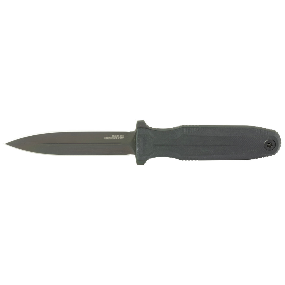SOG Pentagon FX Blackout fixed blade knife with S35VN steel and G10 handles.
