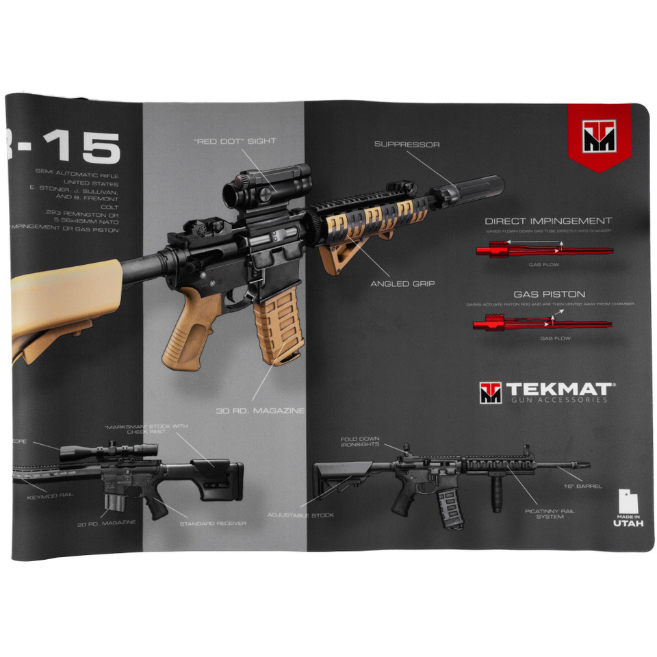 Tekmat Ultra cutaway rifle mat for AR15, 15"x44", with enhanced padding.
