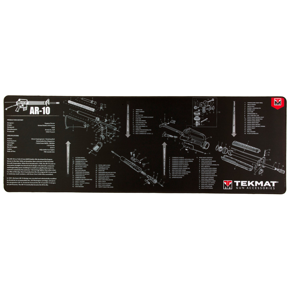 Tekmat Ultra rifle mat for AR10 in black, 15"x44", with enhanced padding and stitched edge.