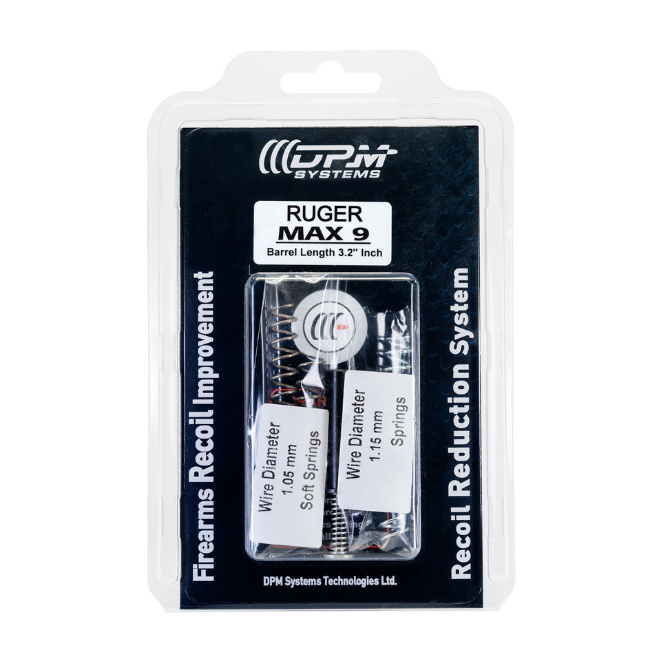 Upgrade your Ruger MAX-9 3.2" with DPM's patented 3-spring recoil reduction system. Enjoy faster follow-ups, reduced recoil, zero jams & lifetime warranty. Includes 4 tunable springs. SKU: 1000332. Shop Terran Gear USA.