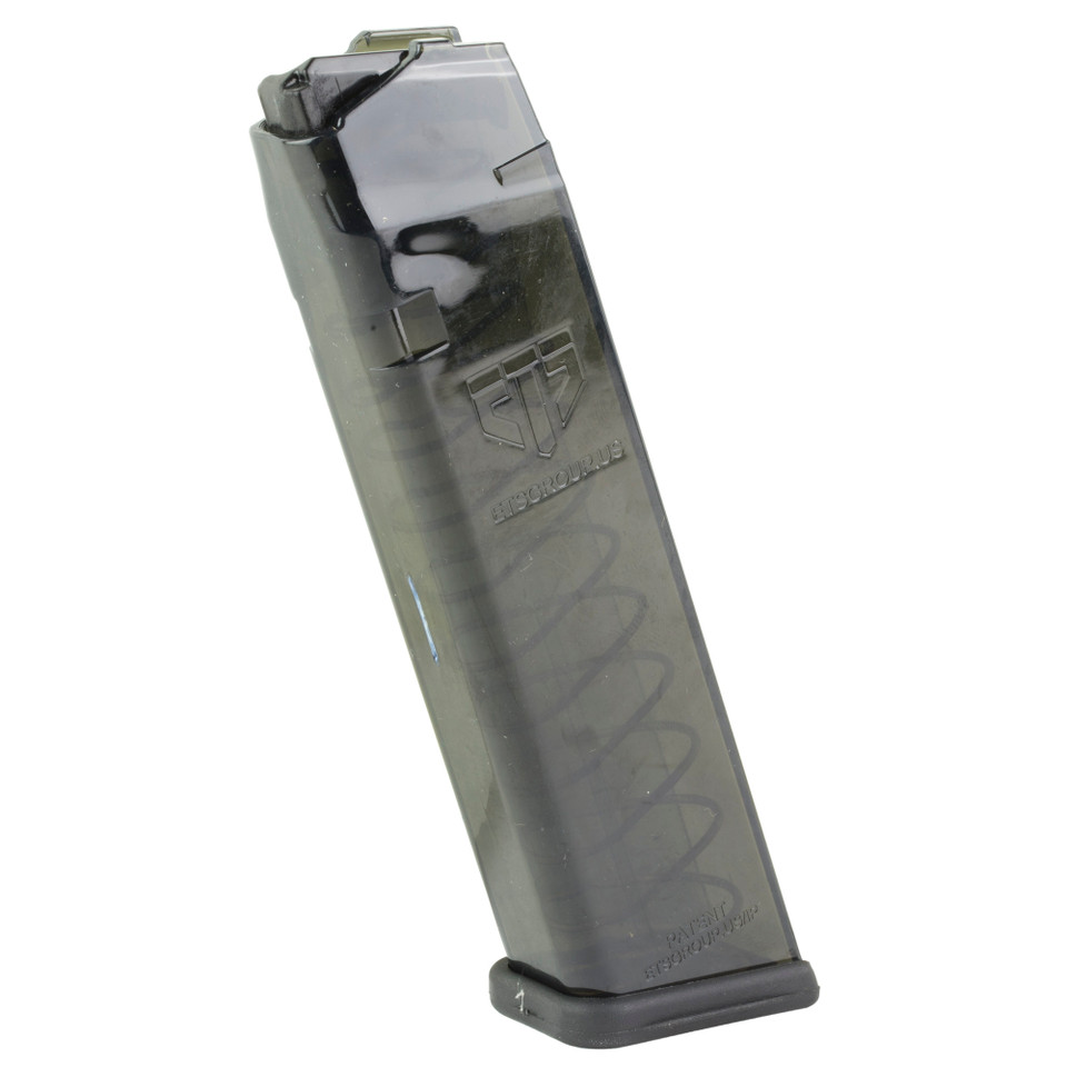 ETS 10rd Clear 9mm magazine for Glock 43X, translucent body for ammo count.