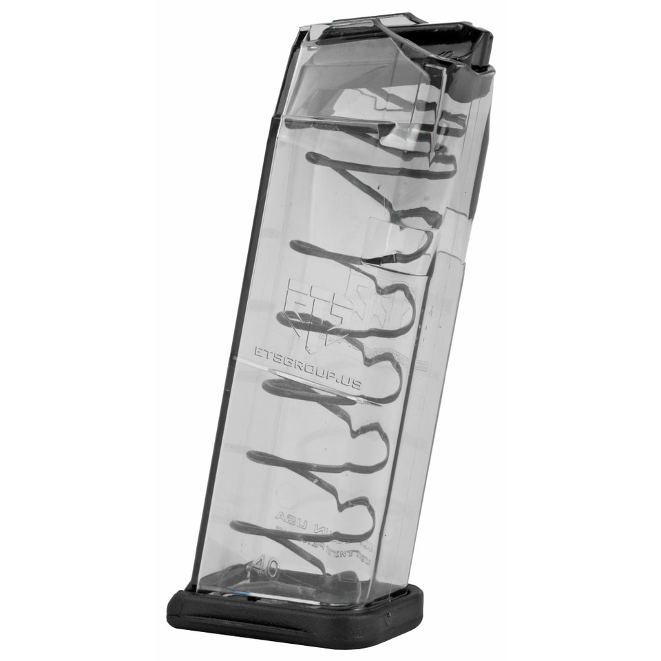 ETS 15rd Clear 10mm magazine for Glock 20/29, translucent body for ammo count.