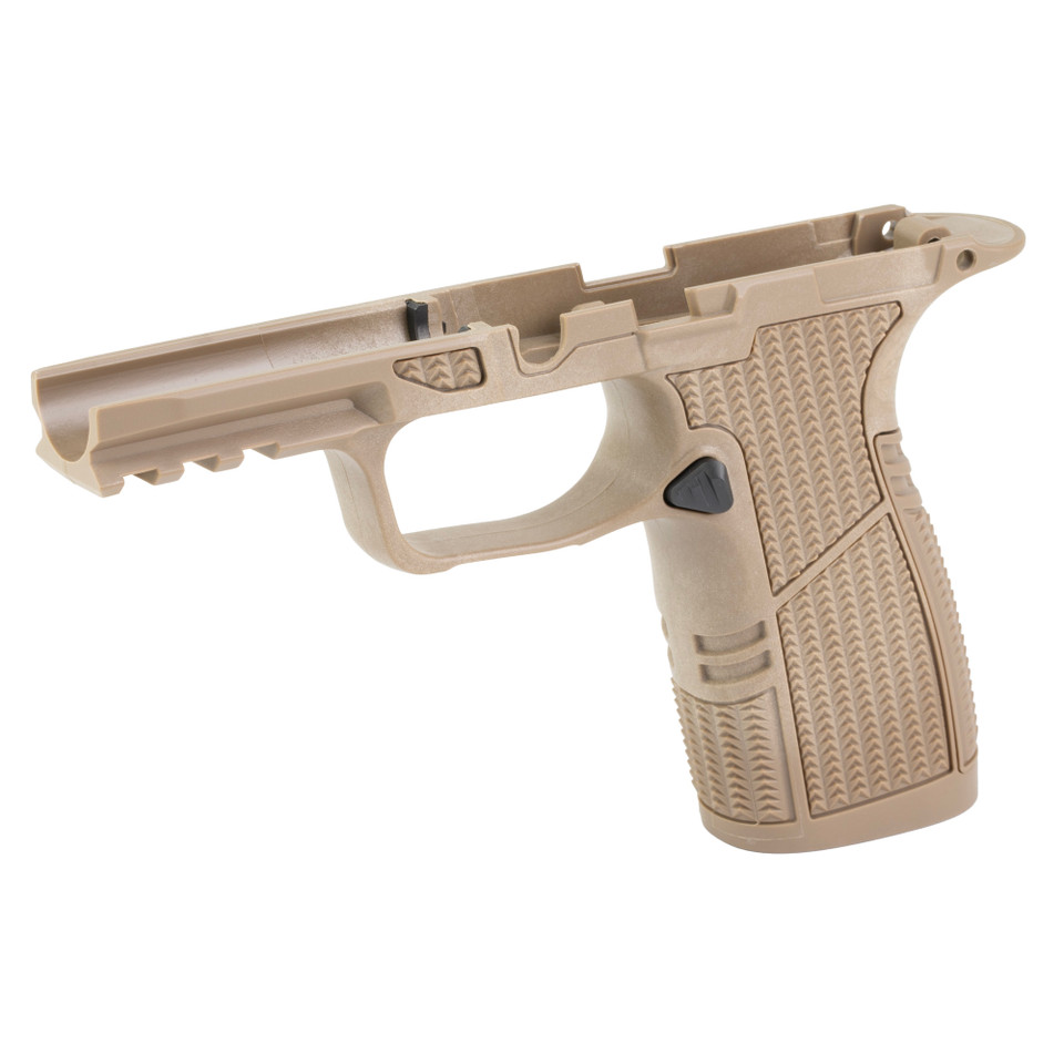 Tyrant CNC P365 X Macro Grip Module in Flat Dark Earth with Gold Safety.