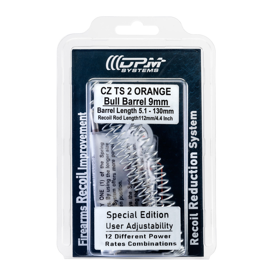 Discover the DPM Mechanical Recoil Reduction System for CZ TS2 Orange 9mm Bull Barrel. This 12-combination kit reduces recoil, boosts accuracy, and protects your firearm with tunable springs and buffers. Ideal for competitive shooters seeking faster follow-up shots and jam-free performance. Lifetime warranty included.