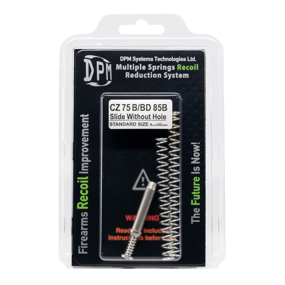Enhance your CZ 75 B-BD or 85B with the DPM Mechanical Recoil Reduction System. This multi-spring recoil rod delivers faster shots, reduced recoil, and slide protection for 9mm or .40 S&W pistols. Direct replacement, made in Greece. Improve accuracy and control today.