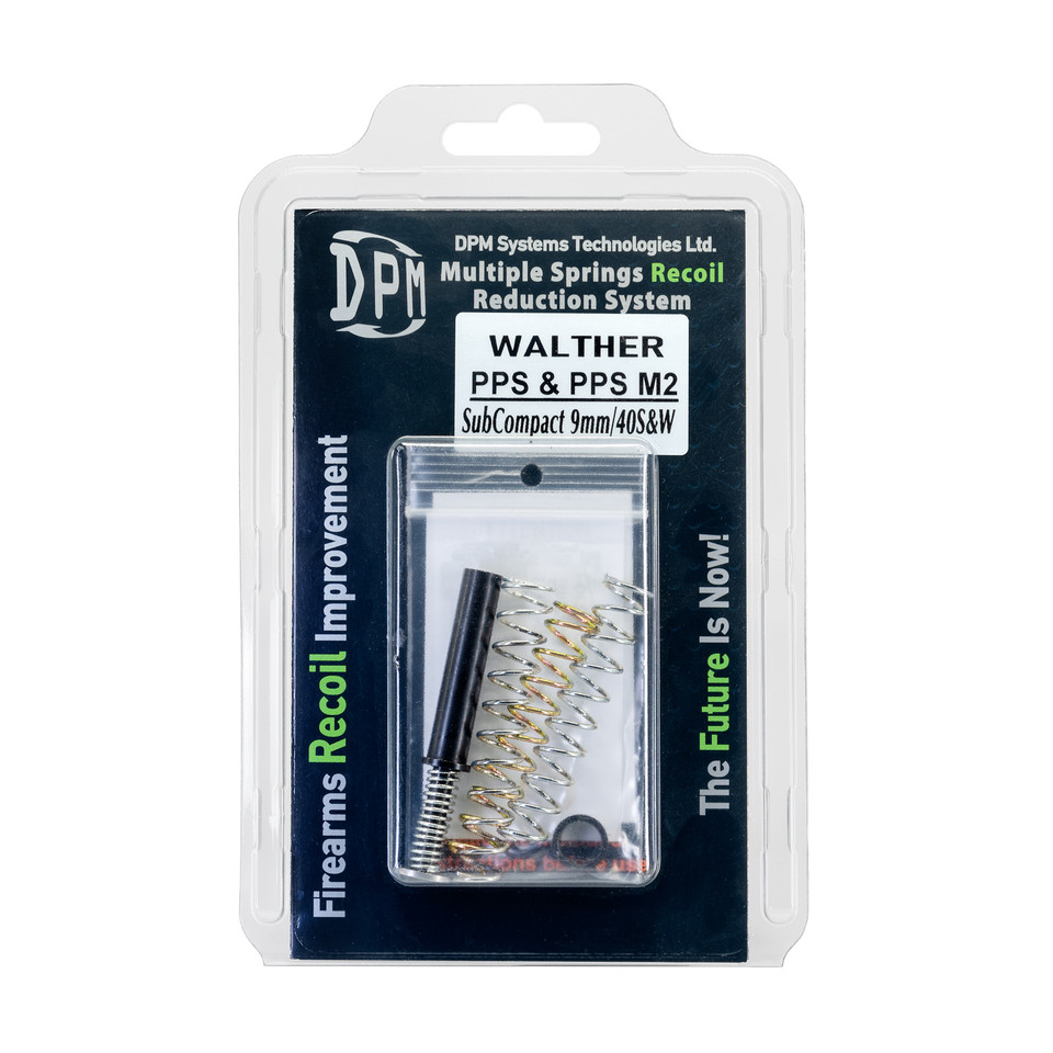 Enhance your Walther PPS and M2 Subcompact with the DPM Mechanical Recoil Reduction System. New Nov. 2024 version reduces recoil, boosts accuracy, and protects your slide. Lifetime warranty. Ideal for 9mm and .40 S&W shooters seeking faster shots and jam-free performance.