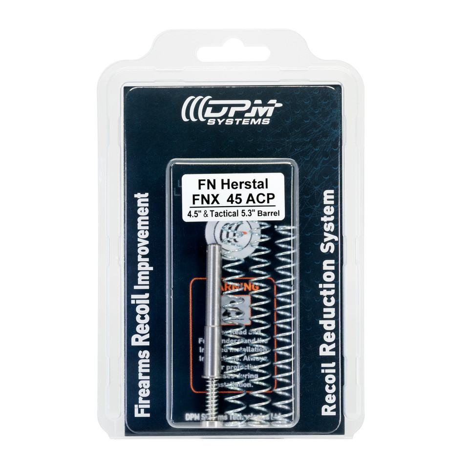 Discover the DPM Mechanical Recoil Reduction System for FN Herstal FNX .45ACP models with 4.5" and 5.3" barrels (SKU: 1000282). This direct-replacement multi-spring kit reduces recoil, eliminates jams, and boosts accuracy for superior shooting control. Lifetime warranty and customizable springs included.