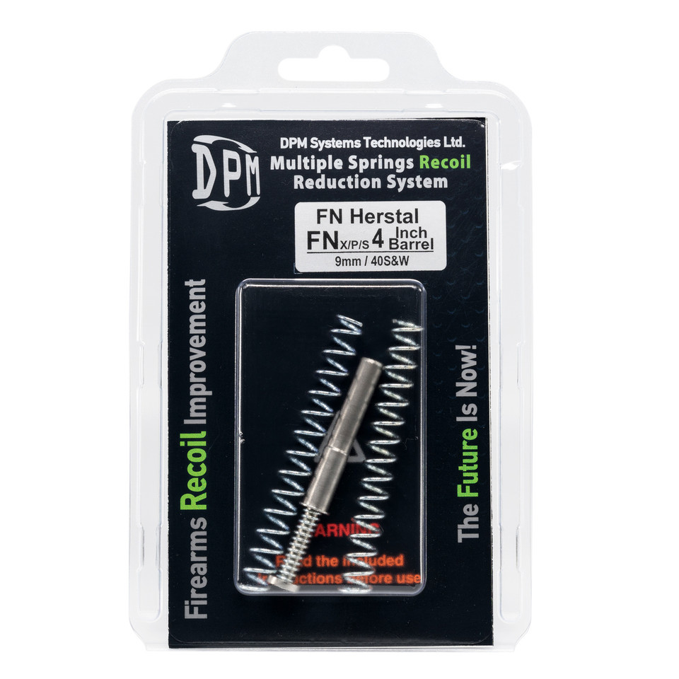 Enhance your FN Herstal FNP, FNS, and FNX 4-inch barrel pistols in 9mm or .40 S&W with the DPM Mechanical Recoil Reduction System (SKU: 1000136). This tunable dual-spring kit minimizes recoil, protects components, and boosts shooting precision for faster follow-ups. Lifetime warranty ensures lasting performance.