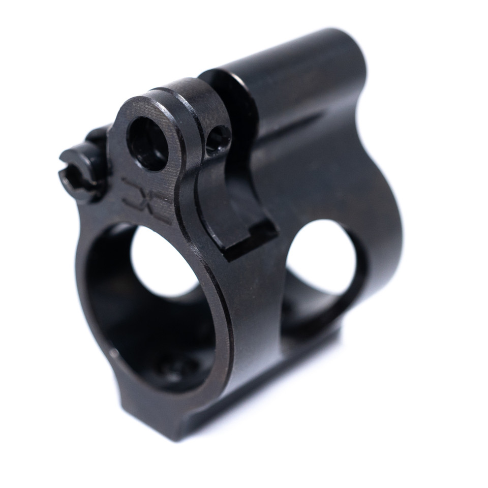 Discover the Faxon Firearms Low-Profile Adjustable Gas Block for .625" AR-15 barrels. Features 14 detented settings and patent-pending carbon-resistant design for reliable tuning in suppressed or unsuppressed setups. Matte black finish.