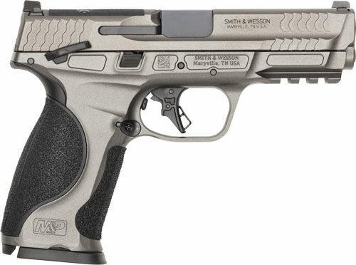 Smith & Wesson M&P9 M2.0 METAL California compliant 9mm pistol with 4.25 inch barrel, 10-round magazine, C.O.R.E optics-ready slide, flat-face trigger, and gray Cerakote finish.