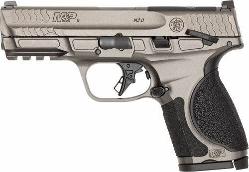Smith & Wesson M&P9 M2.0 METAL California compliant 9mm pistol with 4 inch barrel, 10-round magazine, C.O.R.E optics-ready slide, flat-face trigger, and gray Cerakote finish.