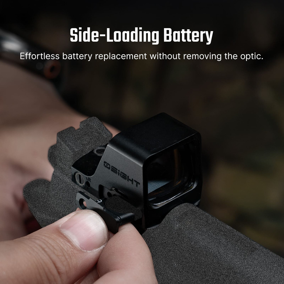 Discover the Osight C red dot sight with a large 0.95" x 0.75" window, multi-coated lens for superior clarity, 3 MOA dot plus 32 MOA circle reticle, side-loading CR1632 battery, RMR/407c/507c footprint compatibility, and motion sensor activation. Perfect for pistols and rifles at Terran Gear USA.