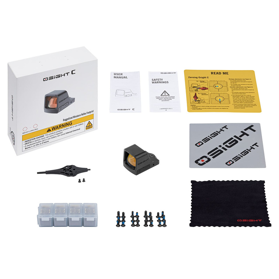 Discover the Osight C red dot sight with a large 0.95" x 0.75" window, multi-coated lens for superior clarity, 3 MOA dot plus 32 MOA circle reticle, side-loading CR1632 battery, RMR/407c/507c footprint compatibility, and motion sensor activation. Perfect for pistols and rifles at Terran Gear USA.