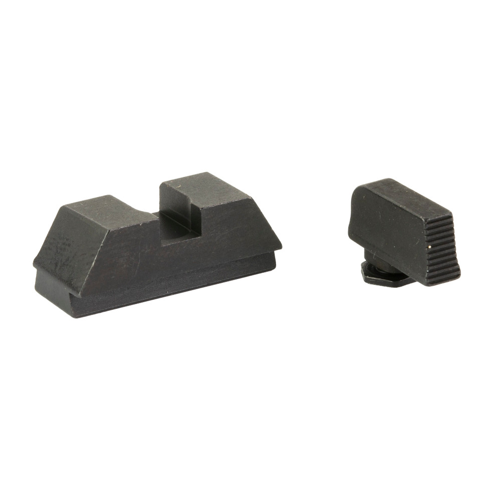 AmeriGlo L-height blacked-out serrated sight set for Glock 43X and 48 MOS to provide a clean backup for micro red dots.