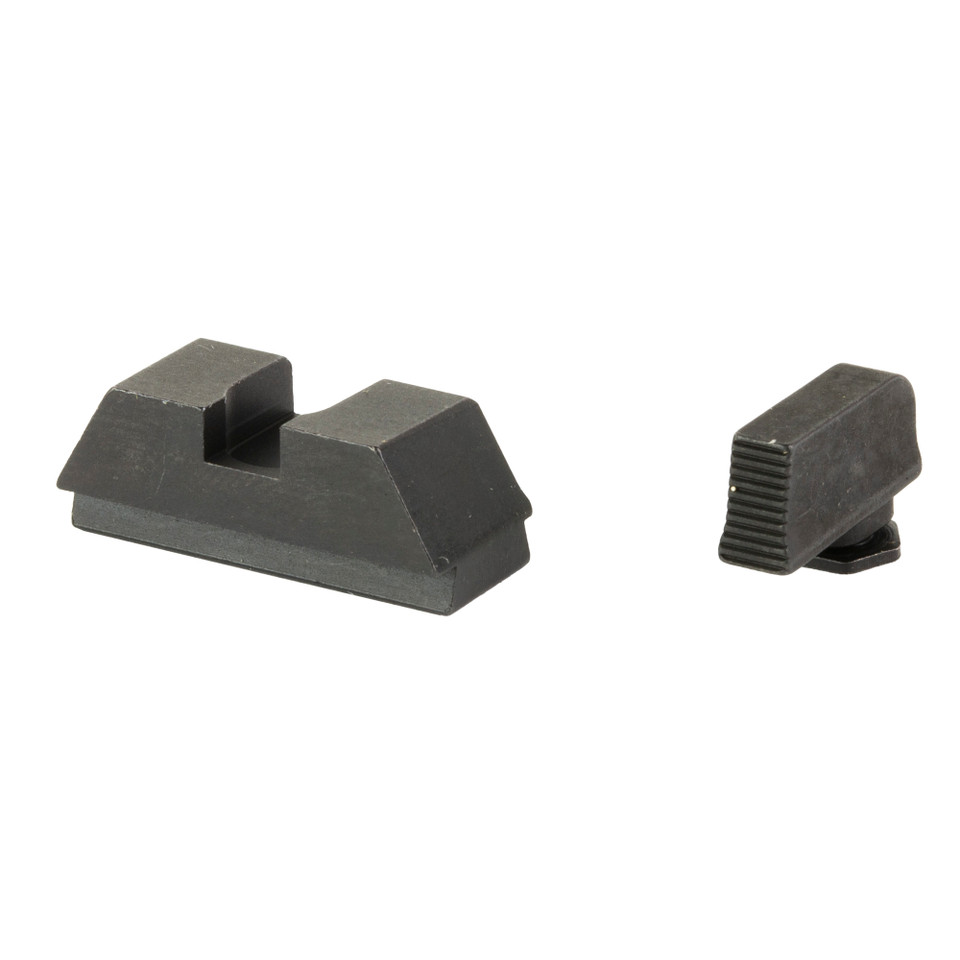 AmeriGlo L-height blacked-out serrated sight set for Glock 43X and 48 MOS to provide a clean backup for micro red dots.