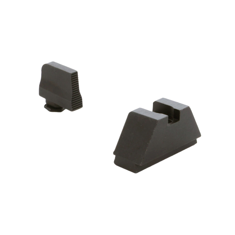 AmeriGlo 2XL suppressor height black serrated sight set for Glock MOS for lower one-third co-witness with red dot optics.