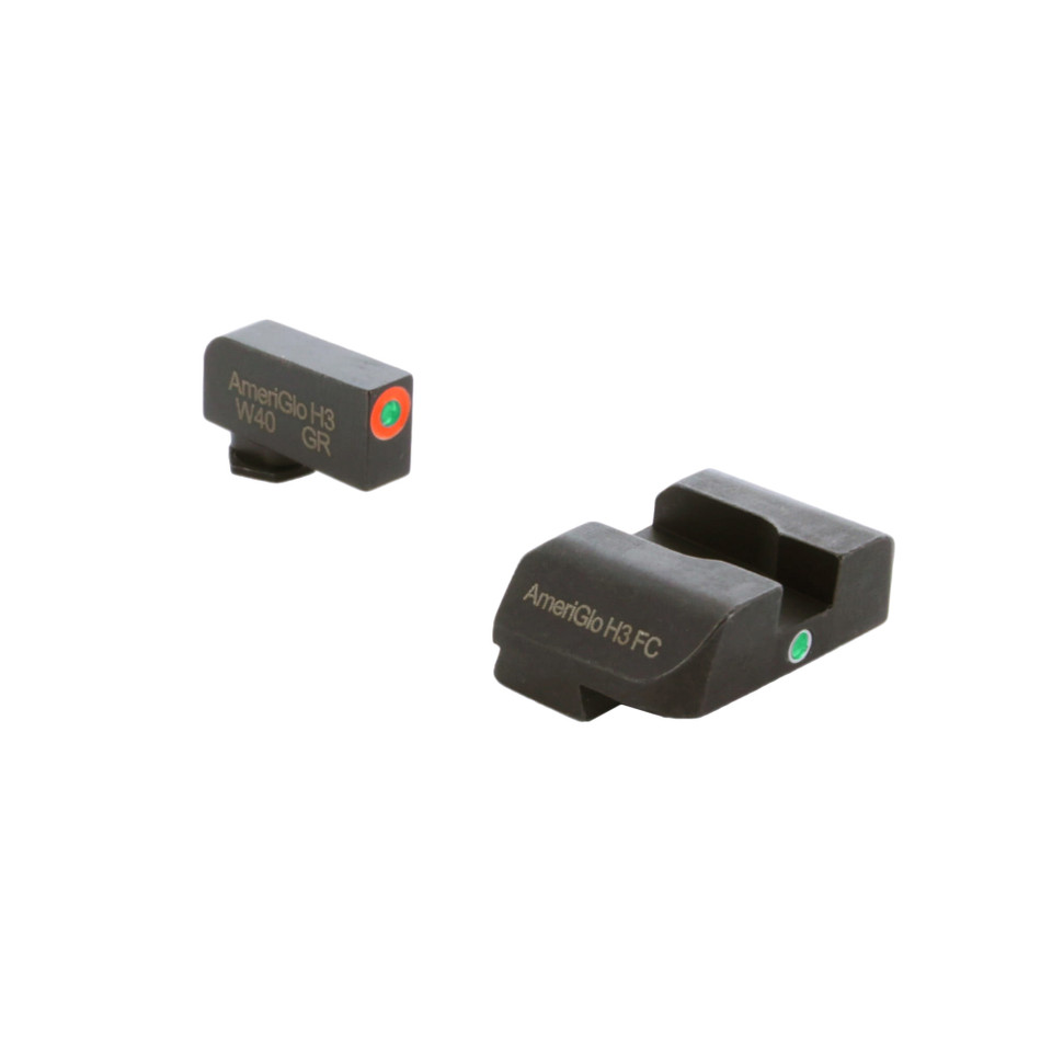 AmeriGlo I-Dot night sights for Glock Gen 5 with orange outline green tritium front and dot-over-dot vertical alignment.