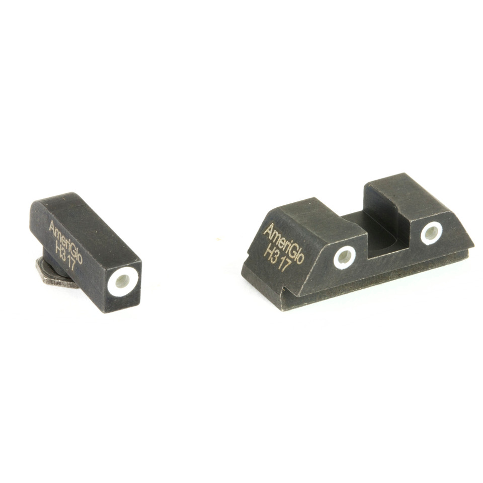 AmeriGlo Classic 3-dot tritium night sights for Glock 42 and 43 with white outline front post and square notch rear.